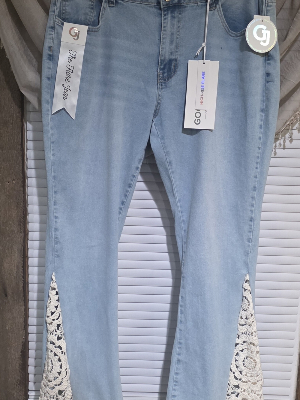 GOGO Light Blue Flare Jeans with White Crochet Insets